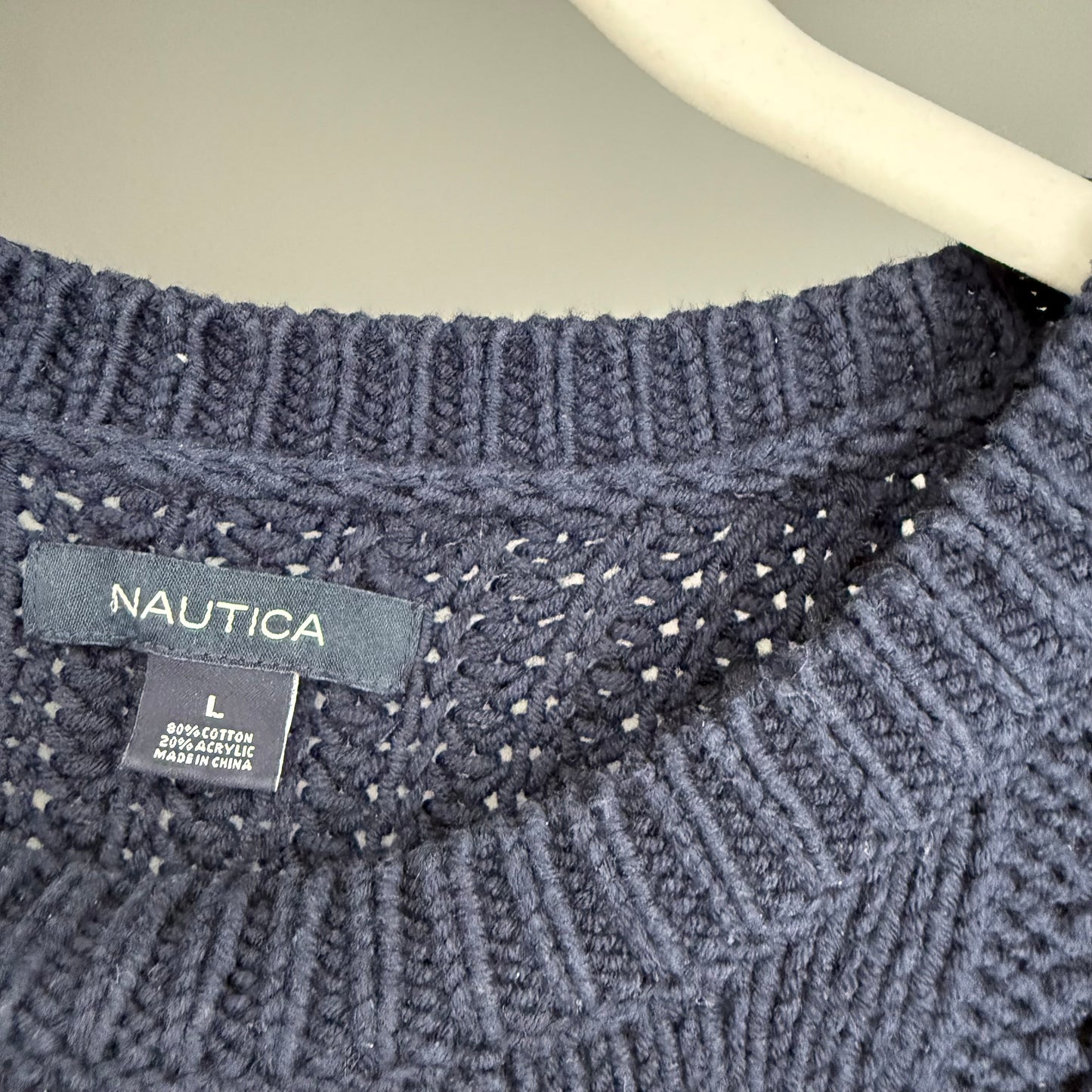 L Nautica Cable Knit Navy Blue Sweater