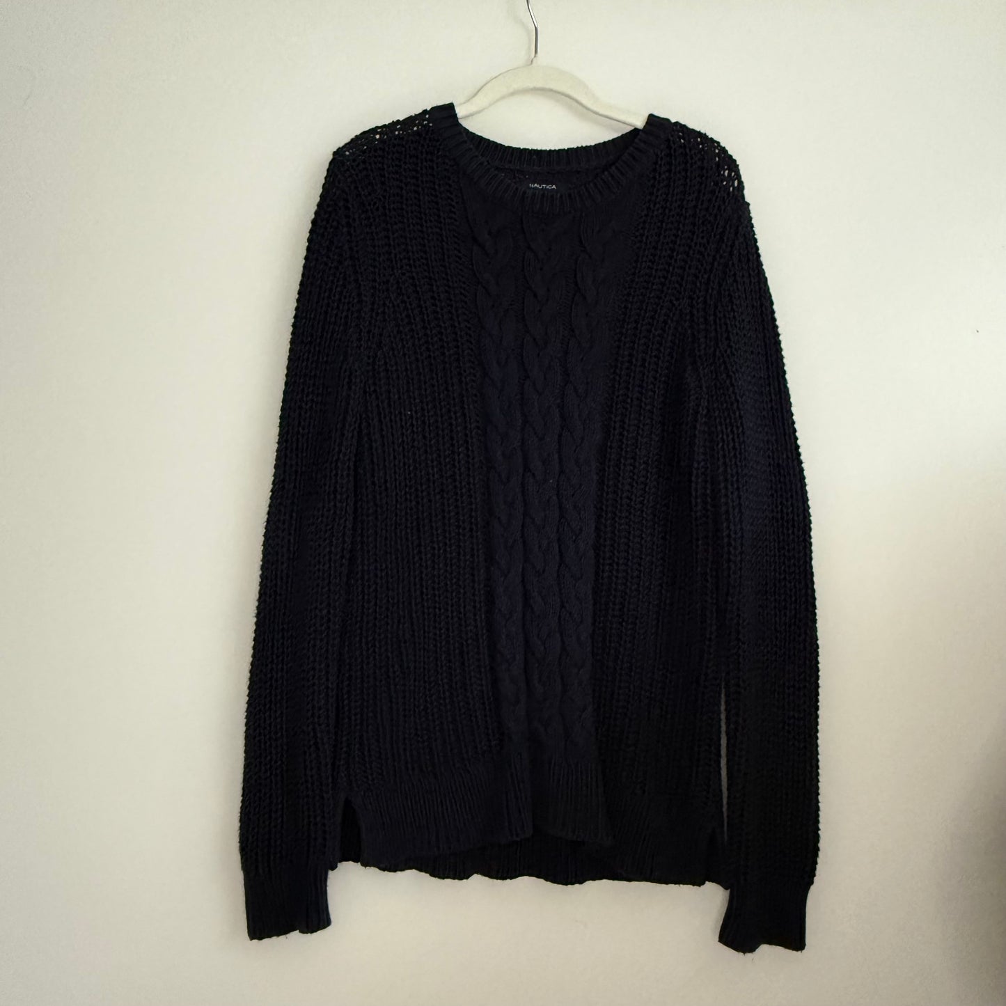 L Nautica Cable Knit Navy Blue Sweater