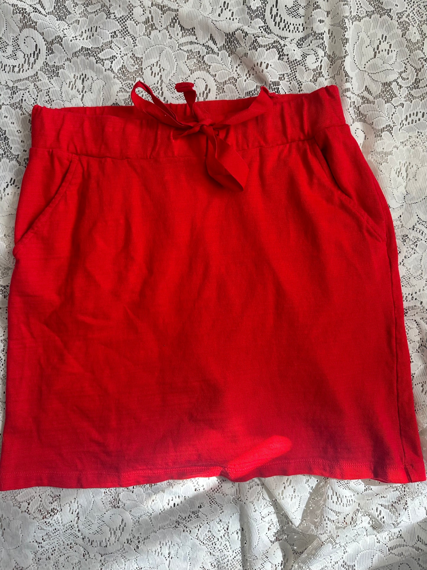 S Red Cotton Skirt with Pockets