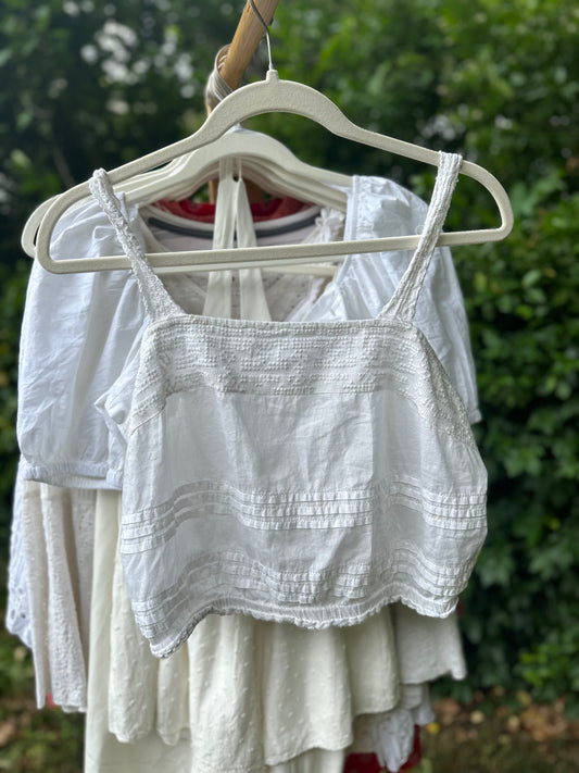 L White Boho Crop Top