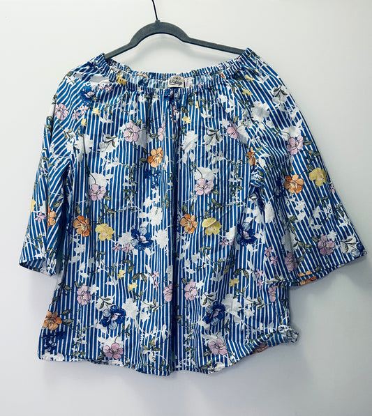 Size L Como Vintage Striped Floral Top