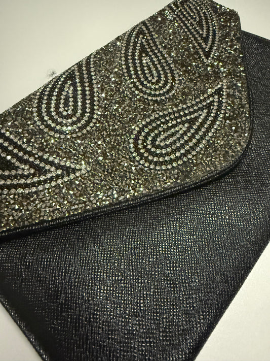 Black and Silver Rhinestone Clutch