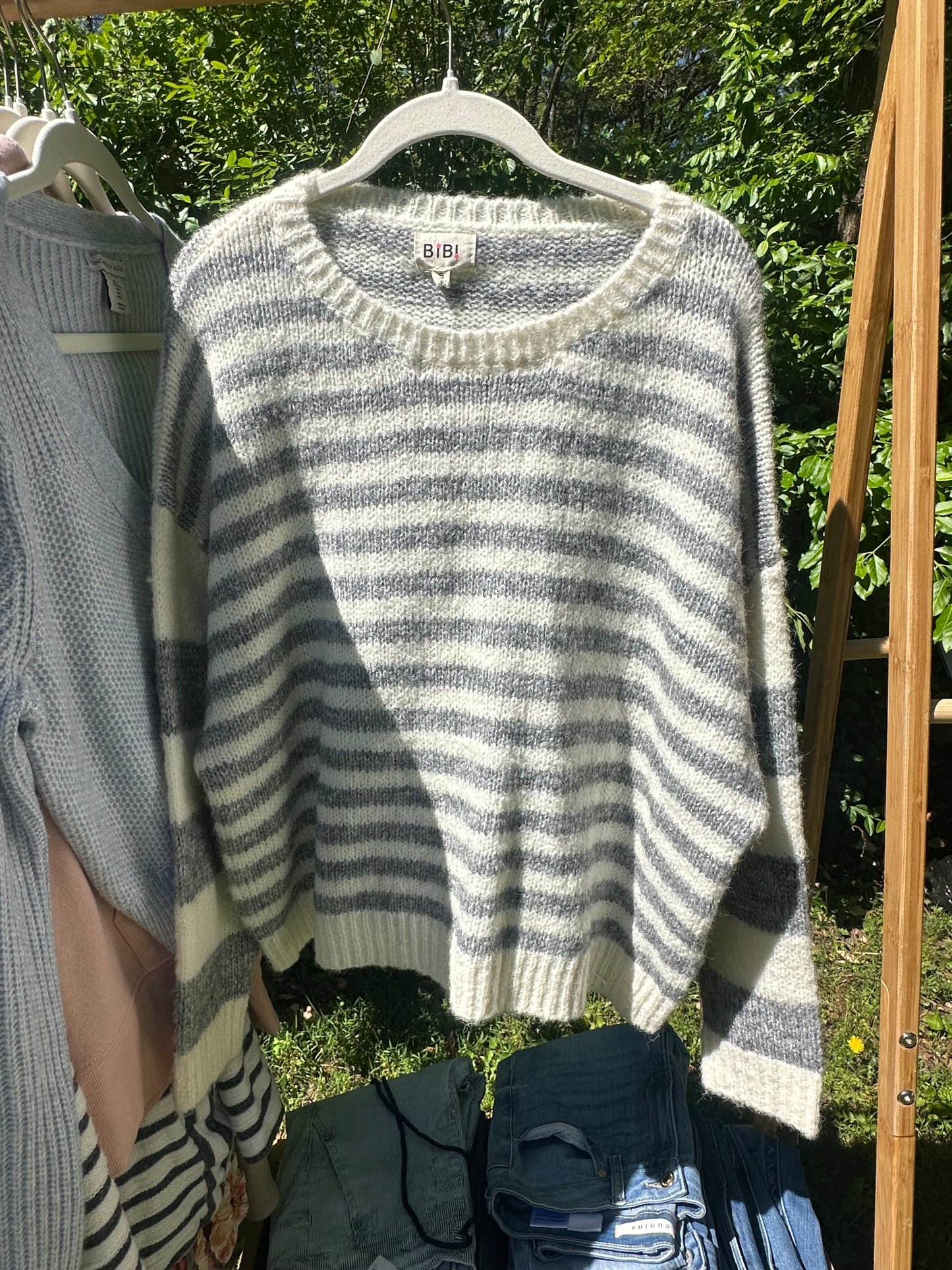 S Super Soft Grey and Cream Striped Sweater