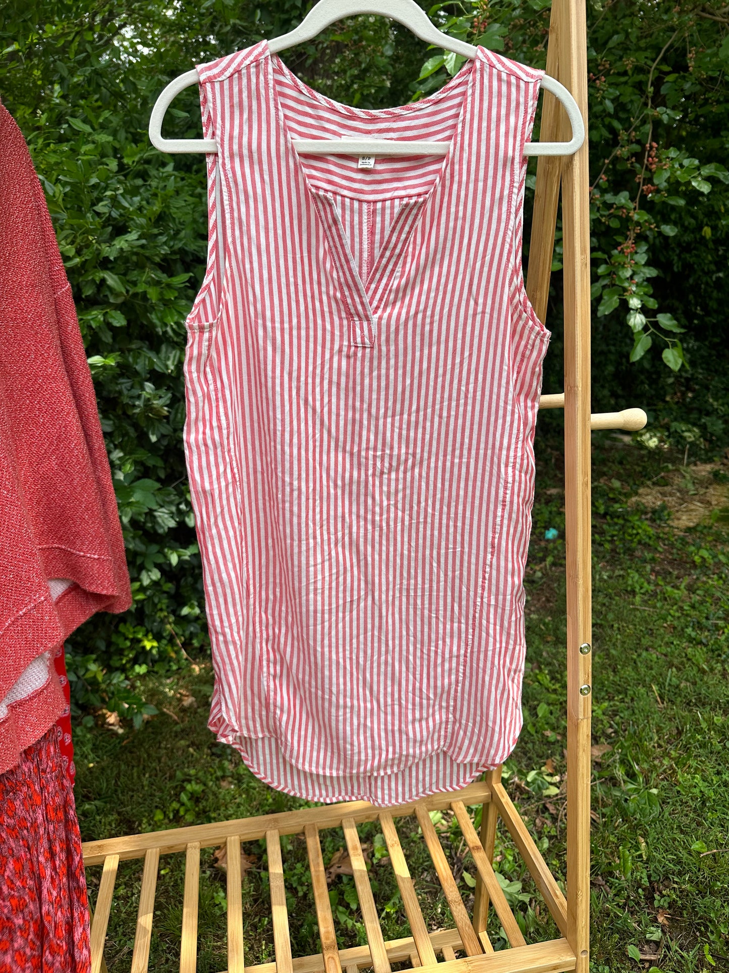 S Red and White Striped Dress