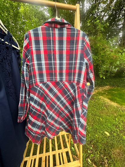 S Red White and Blue lined Plaid top