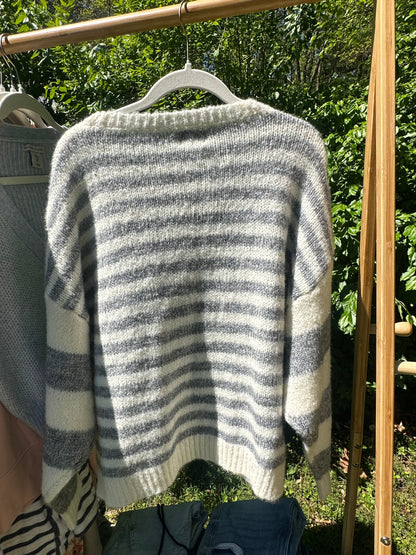 S Super Soft Grey and Cream Striped Sweater