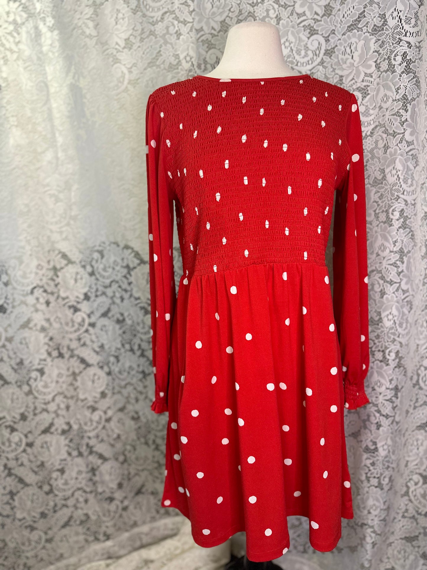 L Red/White Polka Dot Dress