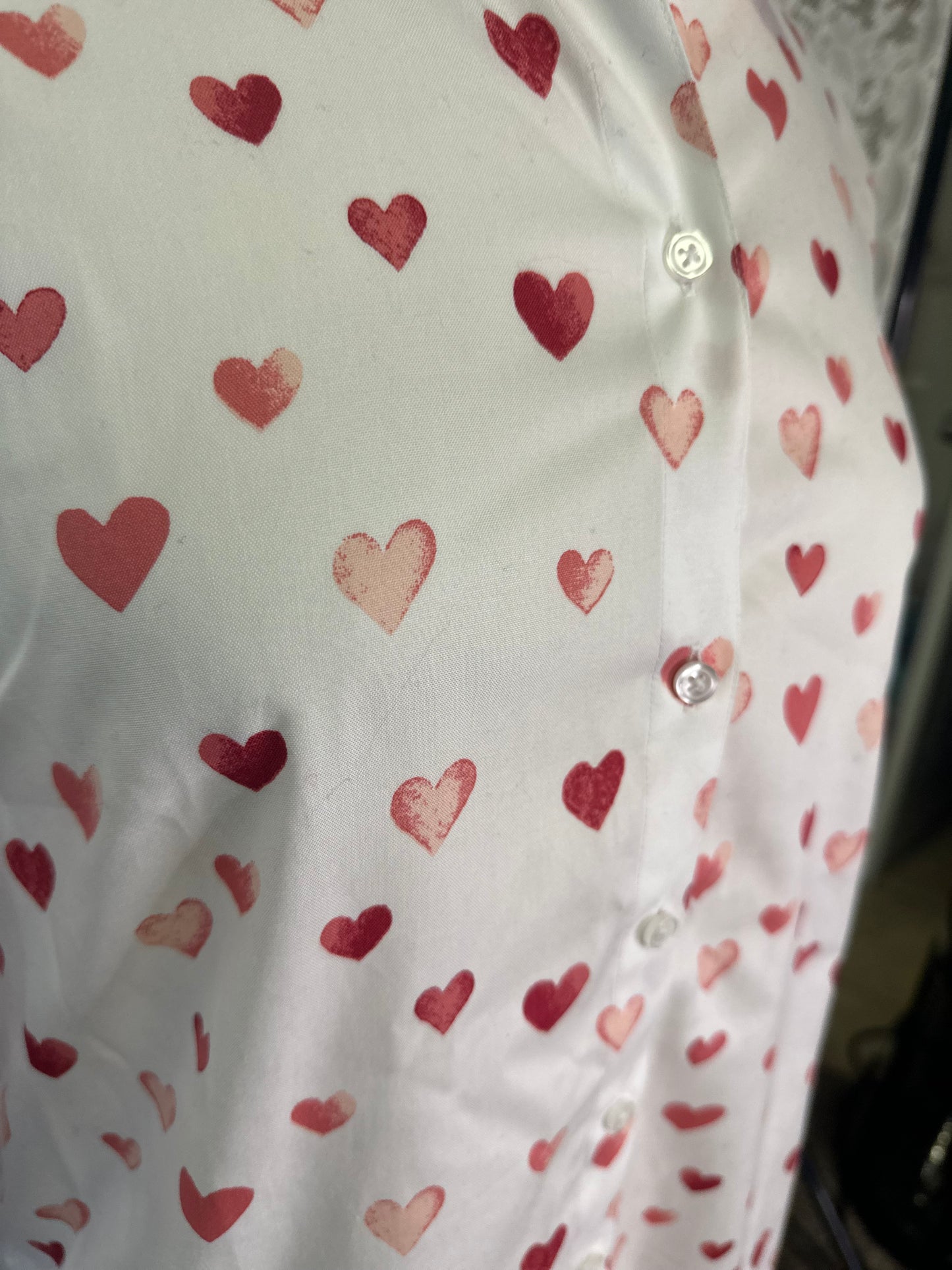 L NWT Pink and Red Heart button down