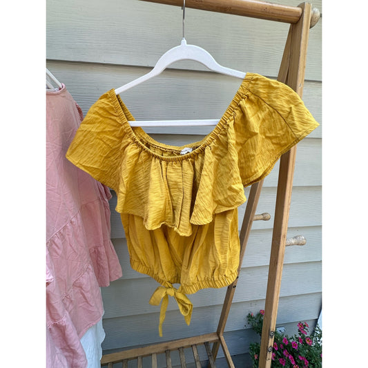 M Hem And Thread Yellow Crop Top