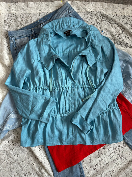 M Teal Linen Layered Jacket