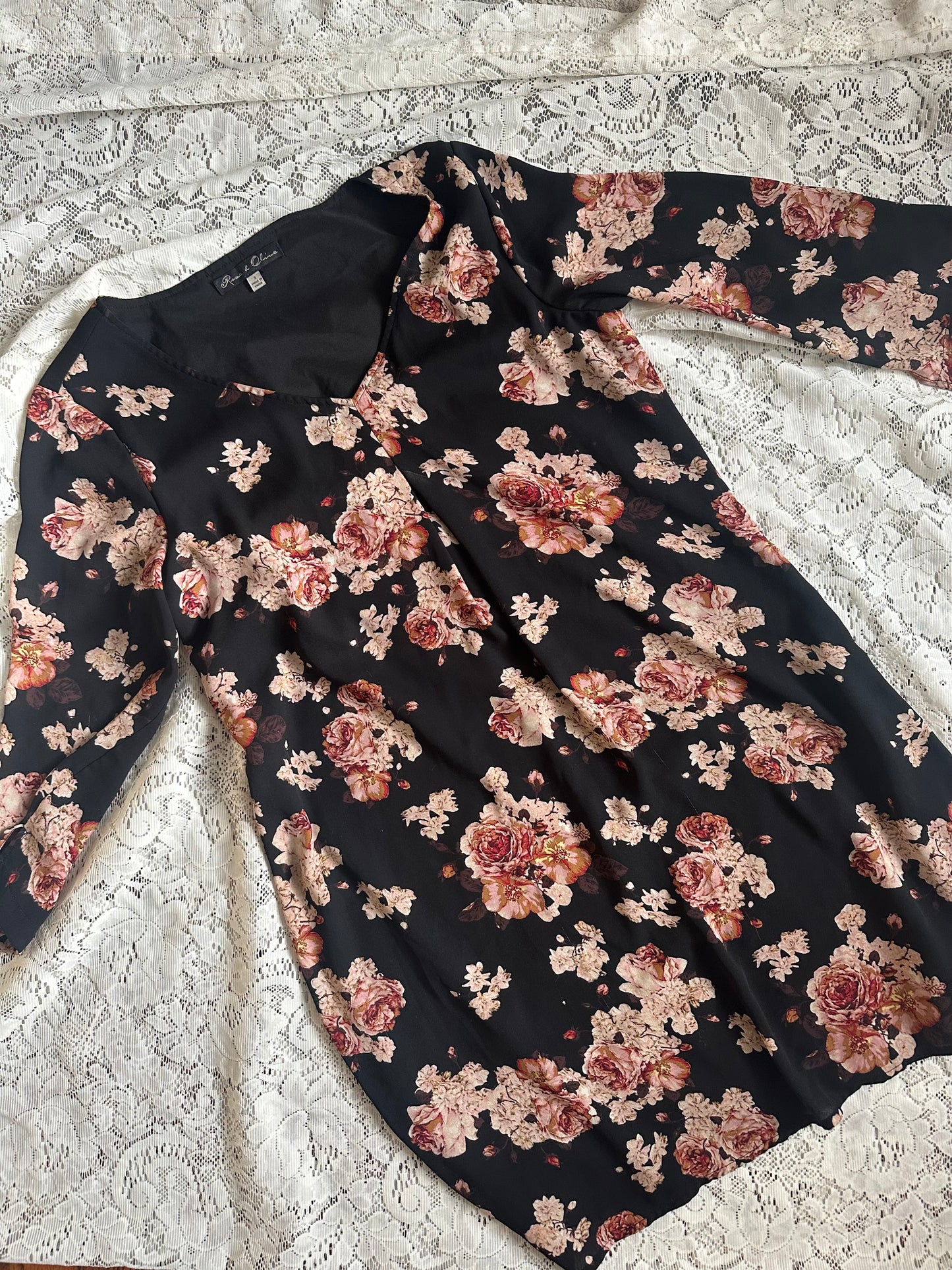 S Rose and black Floral Dress