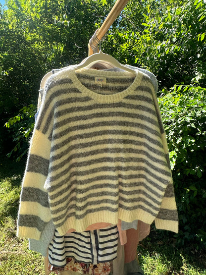 S Super Soft Grey and Cream Striped Sweater