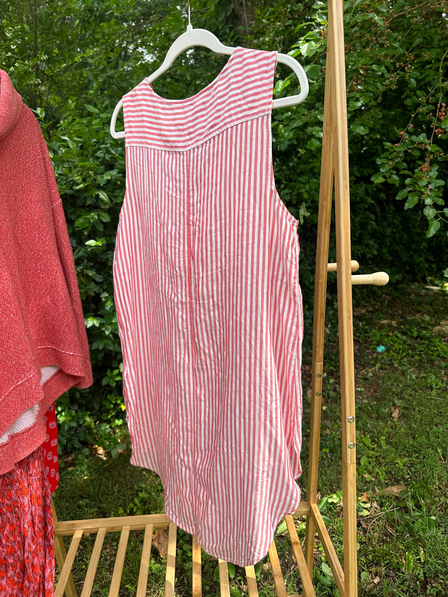 S Red and White Striped Dress